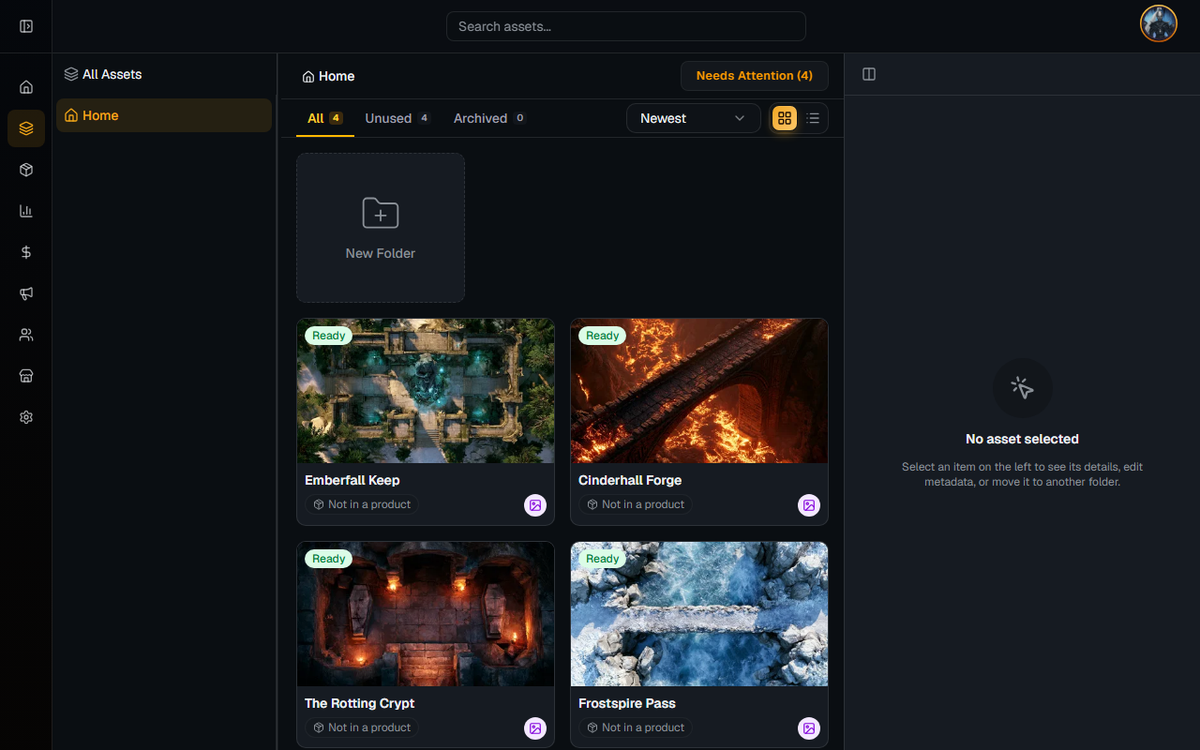 Your asset library, where you upload files.